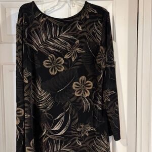 Floral stretchy top- XL- Black, tan, brown.